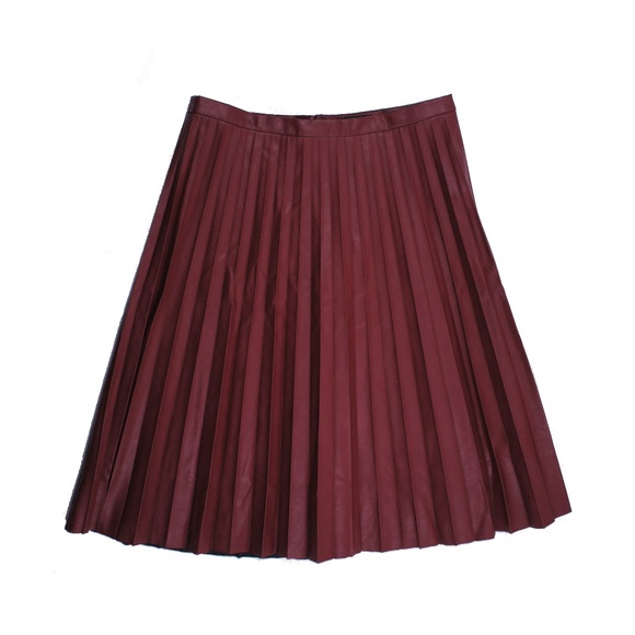 New JCREW Faux-Leather Pleated Midi Skirt Ruby - Picture 4 of 6